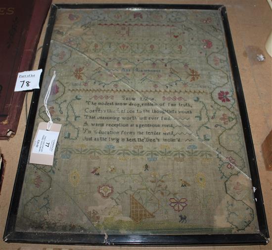 Early 19th century framed needlework sampler (a.f)